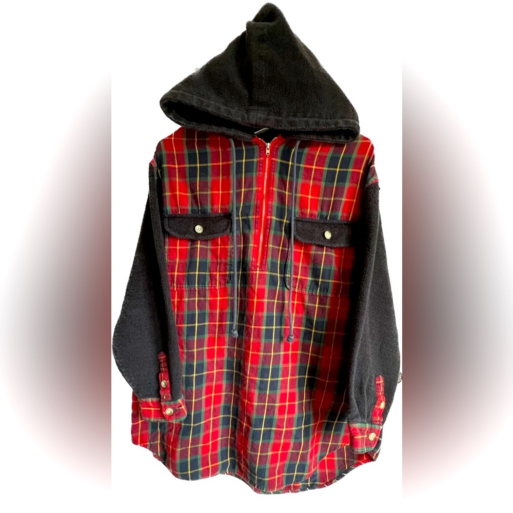 90s Jones New York Plaid Fleece Hoodie Quarter Zip Size L